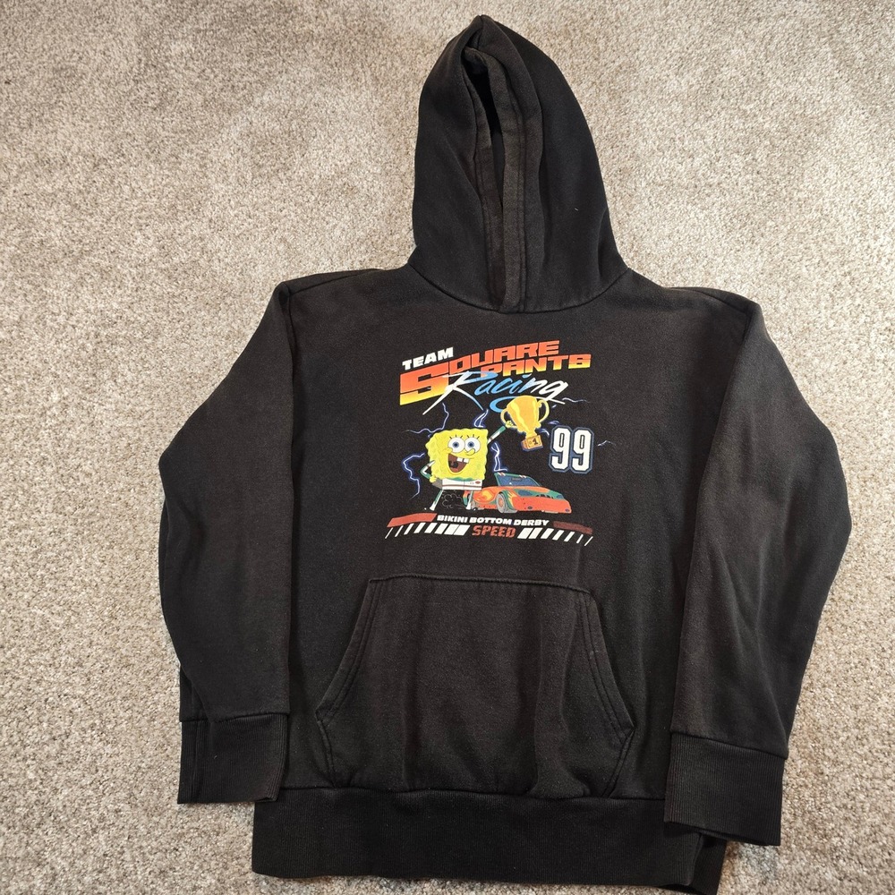 Vintage Old Navy Boys XL 14-16 SpongeBob SquarePants Racing Hoodie Black